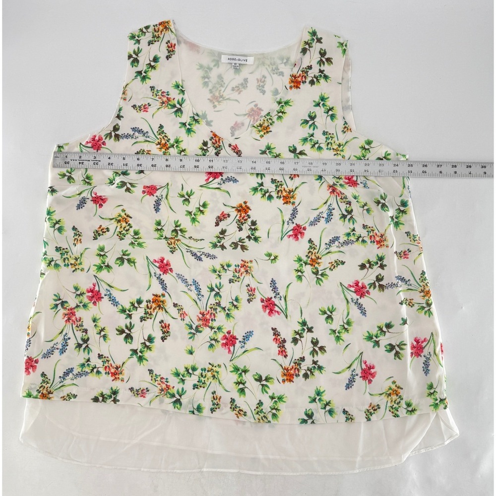 Rose + Olive Womens 2X Floral V-Neck Sleeveless Blouse White Layered‎ Hem Top - Picture 8 of 8